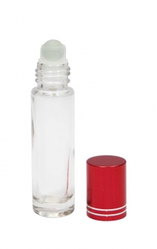 Roll-On 10ml rund Glas klar komplett mit Glaskugeleinsatz und rot-mattem Kunststoff-Schraubdeckel